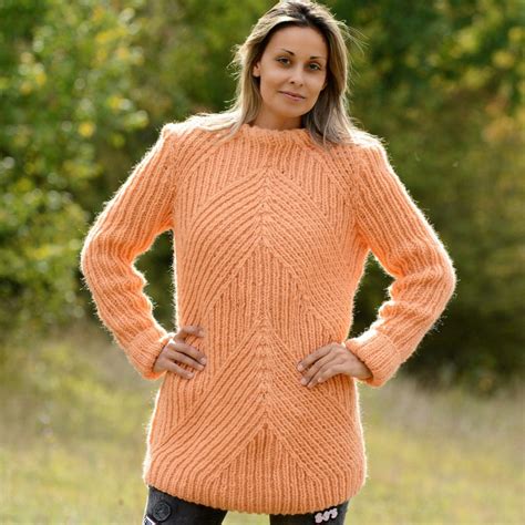 Hand Knitted Pure Wool Sweater Peach Color Soft Crew Neck Etsy