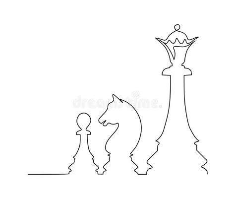 Continuous One Line Drawing Of Pawn Knight And King Simple Chess