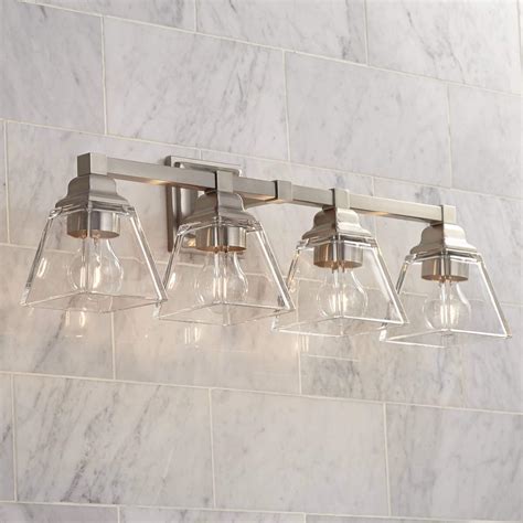 Mencino Modern Wall Light Satin Nickel Hardwired 28 Wide 4 Light Fixture Clear Glass For