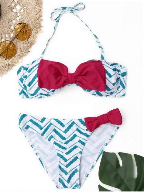 [18 off] 2019 bowknot strapless bikini set in light blue zaful
