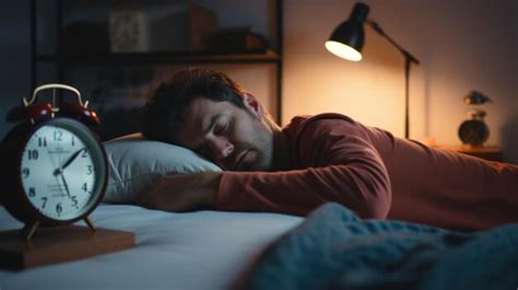 Premium Ai Image A Man Peacefully Sleeping In Bed With An Alarm Clock