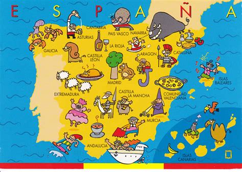 Spain Cartoon Map Postcard A Photo On Flickriver