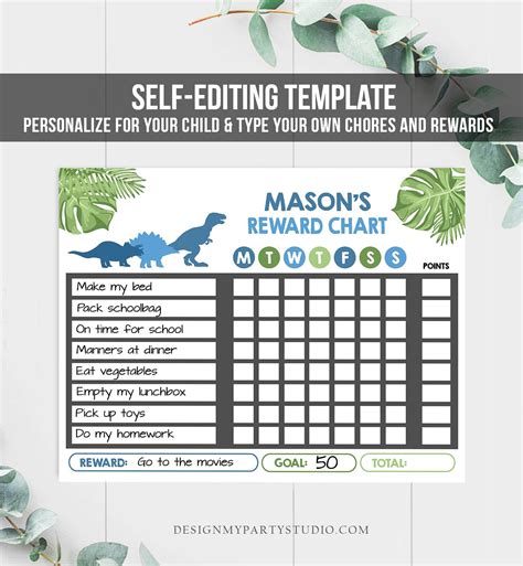 Editable Dinosaur Reward Chart For Boys Printable Dino Chore Etsy