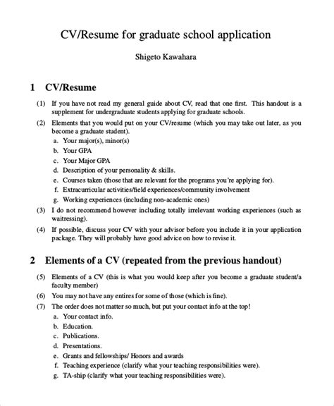 sample graduate school resume templates
