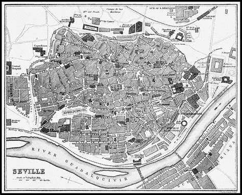 Antique City Map Seville Spain 1895 Black And White Photograph By Carol