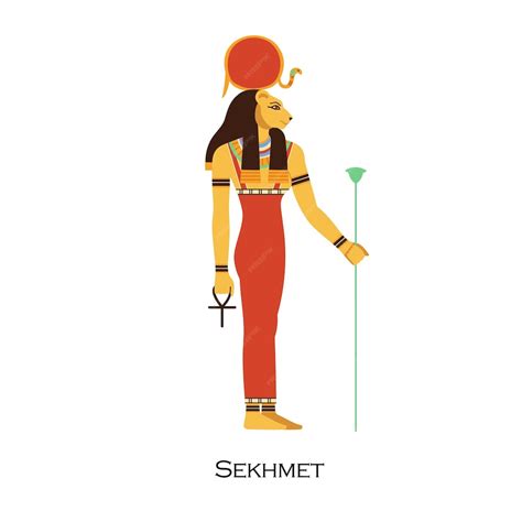 premium vector sekhmet ancient egyptian goddess with lioness head and solar disk woman deity