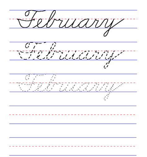 Handwriting For Kids Cursive Month Of The Year February