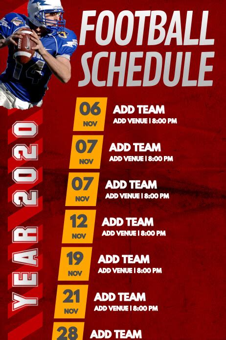 Football Game Schedule Poster Template Postermywall