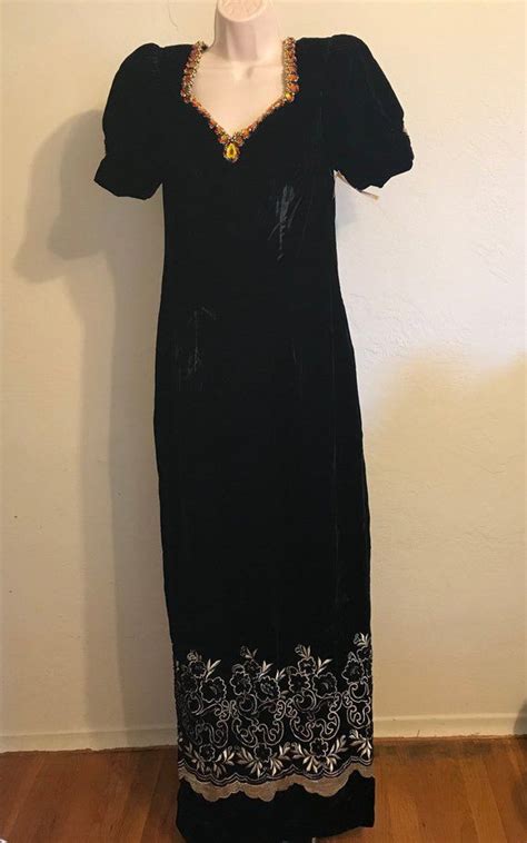 vintage black velour with gold embroidery full length party etsy dresses cocktail dress