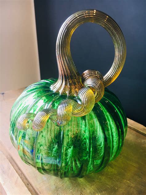 New Jewel Tone Hand Blown Glass Pumpkins With Golden Stems Etsy