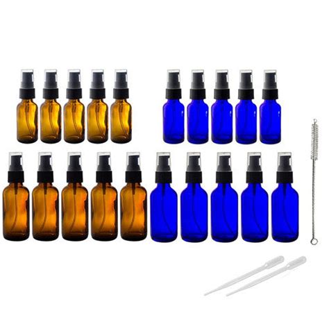 Amber And Cobalt Blue Glass Bottles Treatment Pump 20 Pcs Set Kit Includes 5 1 Oz Amber Bottle 5