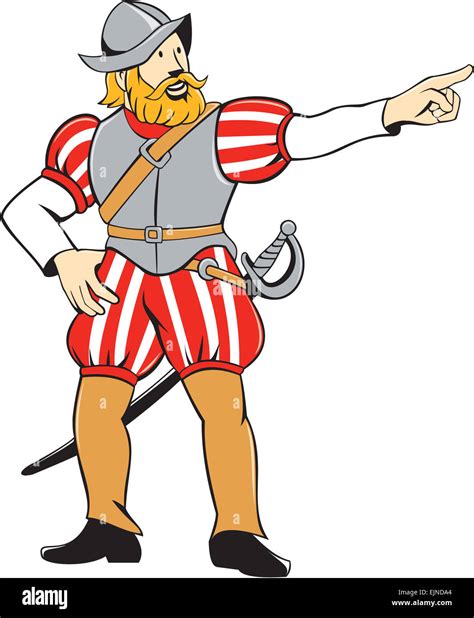 Illustration Of A Spanish Conquistador Pointing Looking To Side On