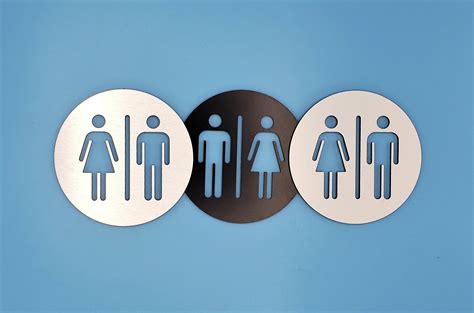 all gender restroom door sign metal bathroom sign silver gold unisex toilet office signage