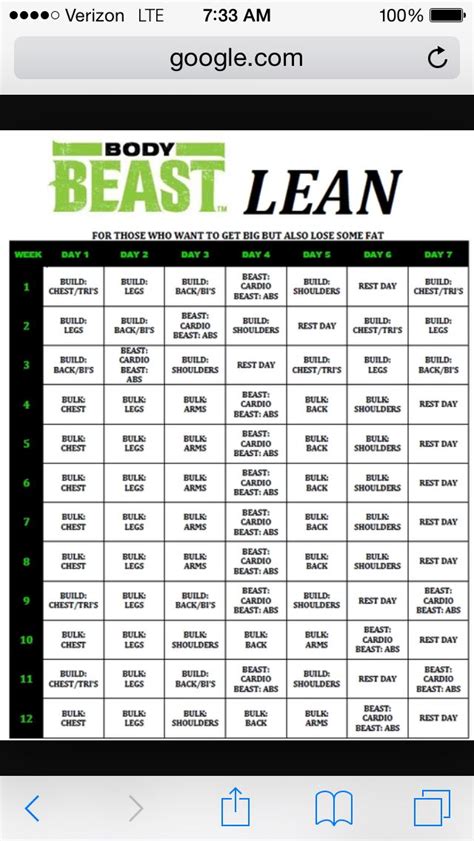 Body Beast Lean Worksheets