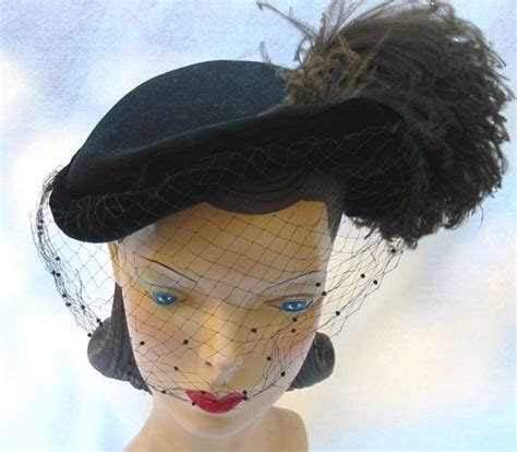 1940 s vintage black felt hat with ostrich feather etsy black felt hats vintage black