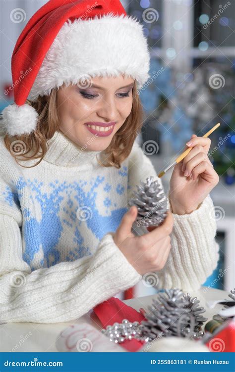 Happy Girl Celebrate Christmas And New Year Stock Image Image Of Holiday Balls 255863181