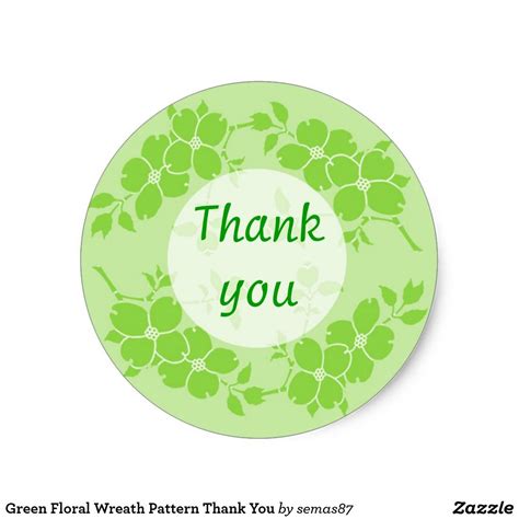 Green Floral Wreath Pattern Thank You Classic Round Sticker Green
