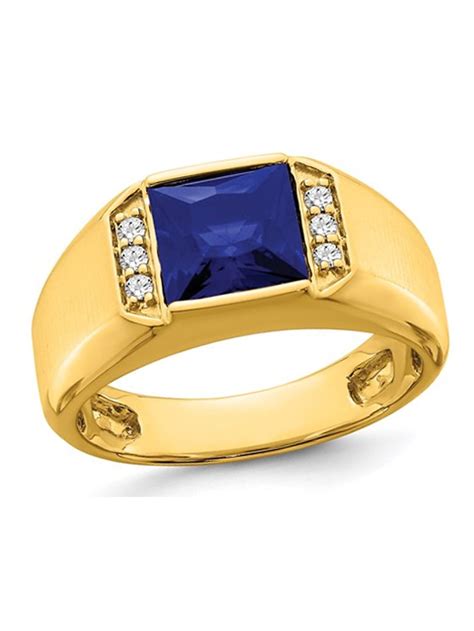 Mens 250 Carat Ctw Lab Created Blue Sapphire Ring In 14k Yellow Gold