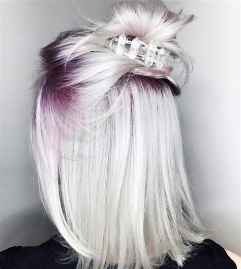 Icy Platinum Blonde Hair With Purple Roots Silver Hair Color Unicorn