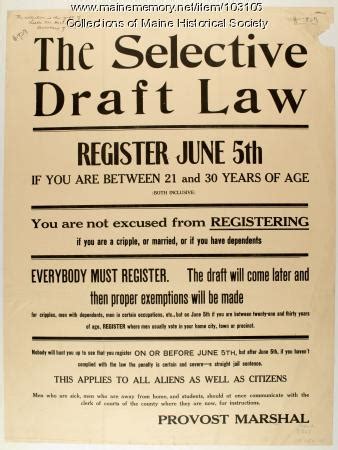 Item Selective Service Draft Law Registration Poster Vintage Maine Images