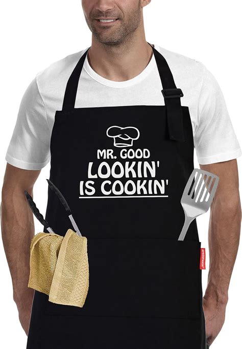 Apronpanda Cooking Aprons For Men With Pockets Adjustable Apron For
