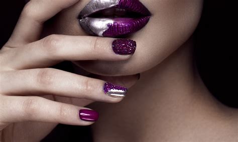 Mouth Purple Glitter Nails Lips Lipstick Coolwallpapersme