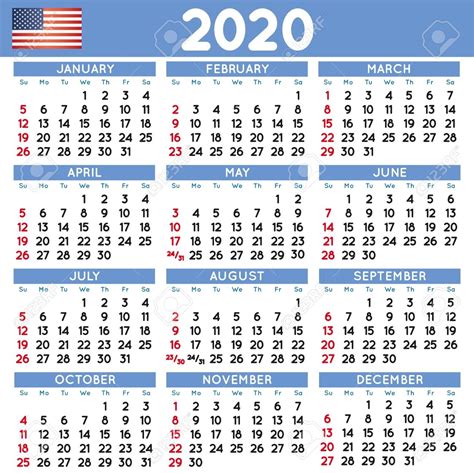 Year 2020 Calendar Usa Month Calendar Printable