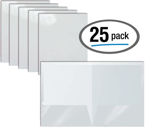 2 Pocket Glossy Laminated White Paper Folders Letter Size White Paper