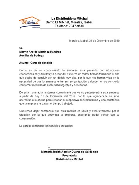 Modelo Carta Despido Guatemala Pdf