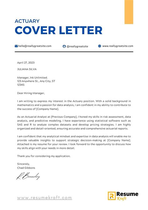 Actuary Cover Letter Examples And Templates Resumekraft