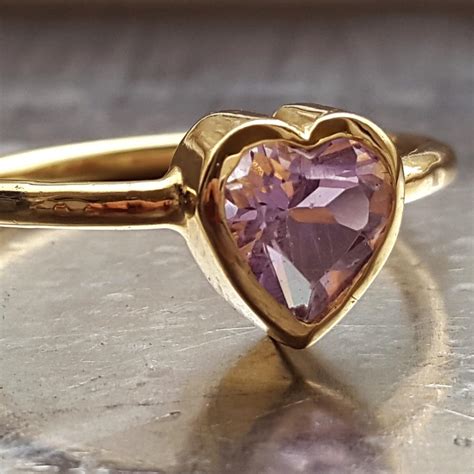 Purple Amethyst Heart Ring February Birthstone Gold Ring 7