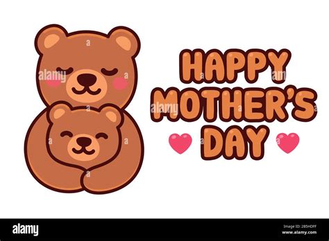 Happy Mothers Day Cute Cartoon Greeting Card With Bear Mom Hugging