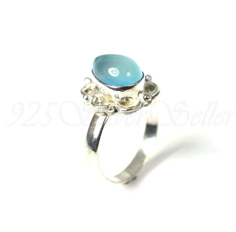 Blue Chalcedony Ring 925 Sterling Silver Pear Stone Etsy