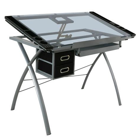 Adjustable Drawing Desk Drafting Table Tempered Glass Top