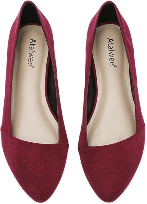 Ataiwee Womens Wide Width Flat Shoes Slip On Pointed Suede Cozy Anti