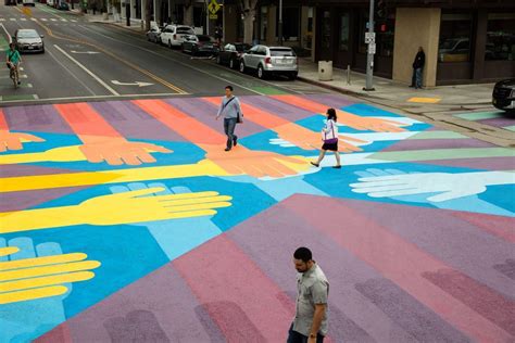 Get A Look At Santa Monicas Bold New Crosswalks Murals Street Art Street Mural Paving Design