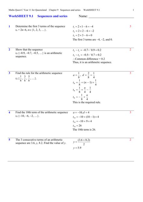 Arithmetic sequences worksheets for 7th grade, 8th grade and high school. Sequences and series Worksheet 7