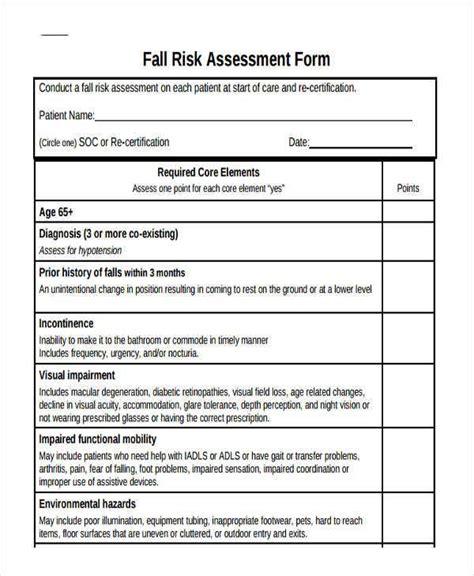 Fall Risk Assessment Template Download Printable Pdf