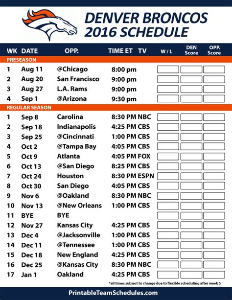 Denver Broncos Schedule 2016 17 Pittsburgh Steelers Schedule