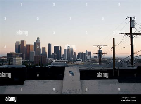 Los Angeles Skyline Dusk Stock Photo Alamy