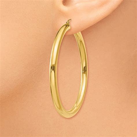 4mm 14k Yellow Gold Classic Round Hoop Earrings 50mm 1 78 Inch