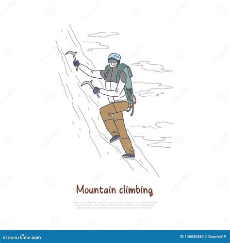 Alpinist Using Mountaineering Tools And Equipment Ice Climbing