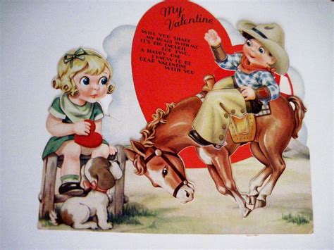 Large Vintage Antique Mechanical Valentine Card W Cowboy On His