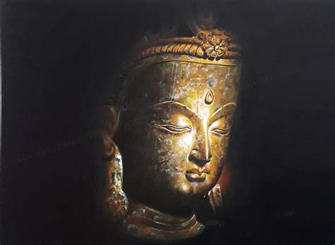 Most Realistic Oil Paintings Golden Buddha Oil Painting By Rajasekharan