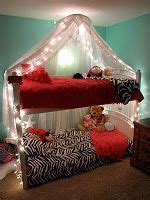 Abby and i made a bunk bed canopy!! Turn a bunk bed into a fort. Mount curtains, tent top ...