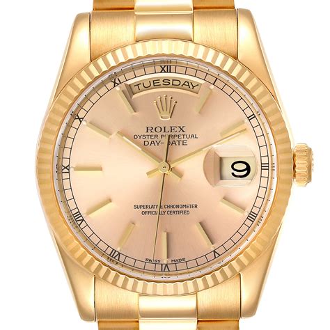 Rolex President Day Date 36mm Yellow Gold Mens Watch 118238