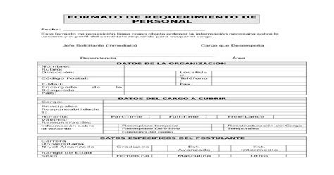 Formato De Requerimiento De Personal Pdf Document