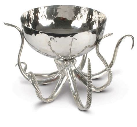 27 Oval Octopus Hammered Stainless Steel Centerpiece Bowl