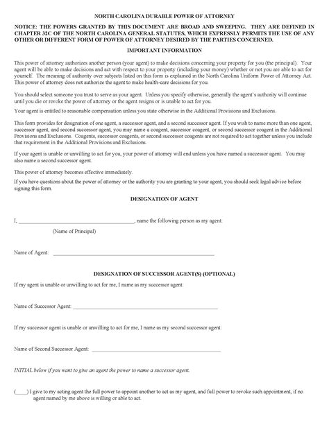 Free Printable Nc Power Of Attorney Form