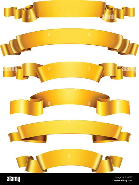 Realistic 3d Golden Glossy Decorative Congratulation Ribbons Set